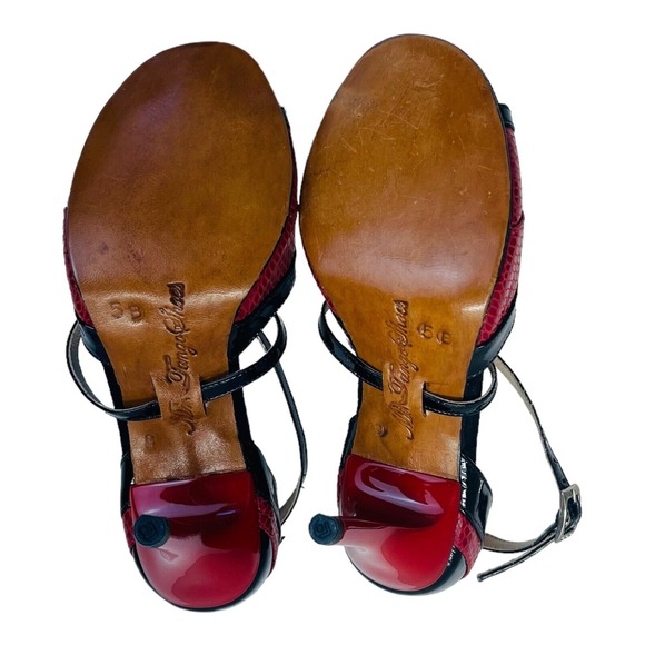 Mr Tango Shoes Women Size 5 Black Red Snake Skin Open Toe High Heels Dance Shoes - Picture 9 of 15